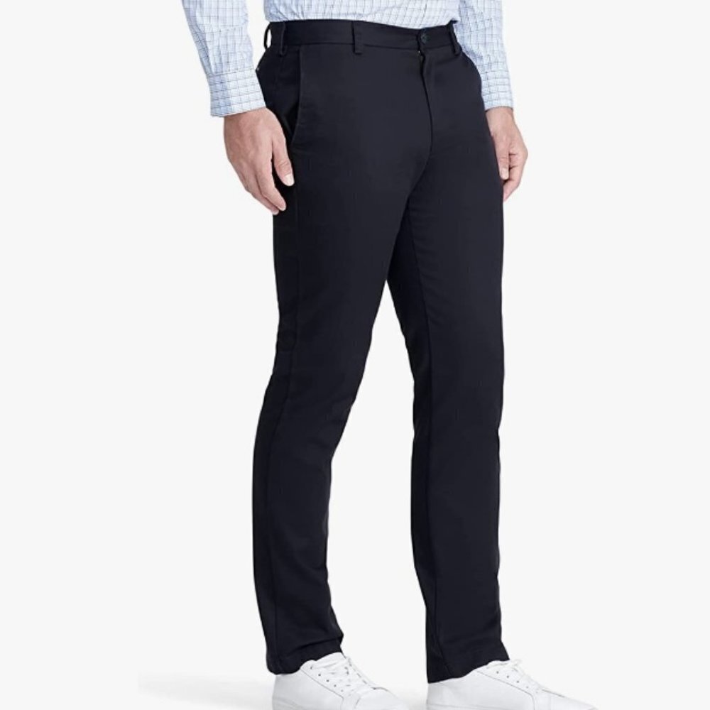 IZOD Men's American Chino Flat Front Straight Fit Pant, 30W 30 L Black